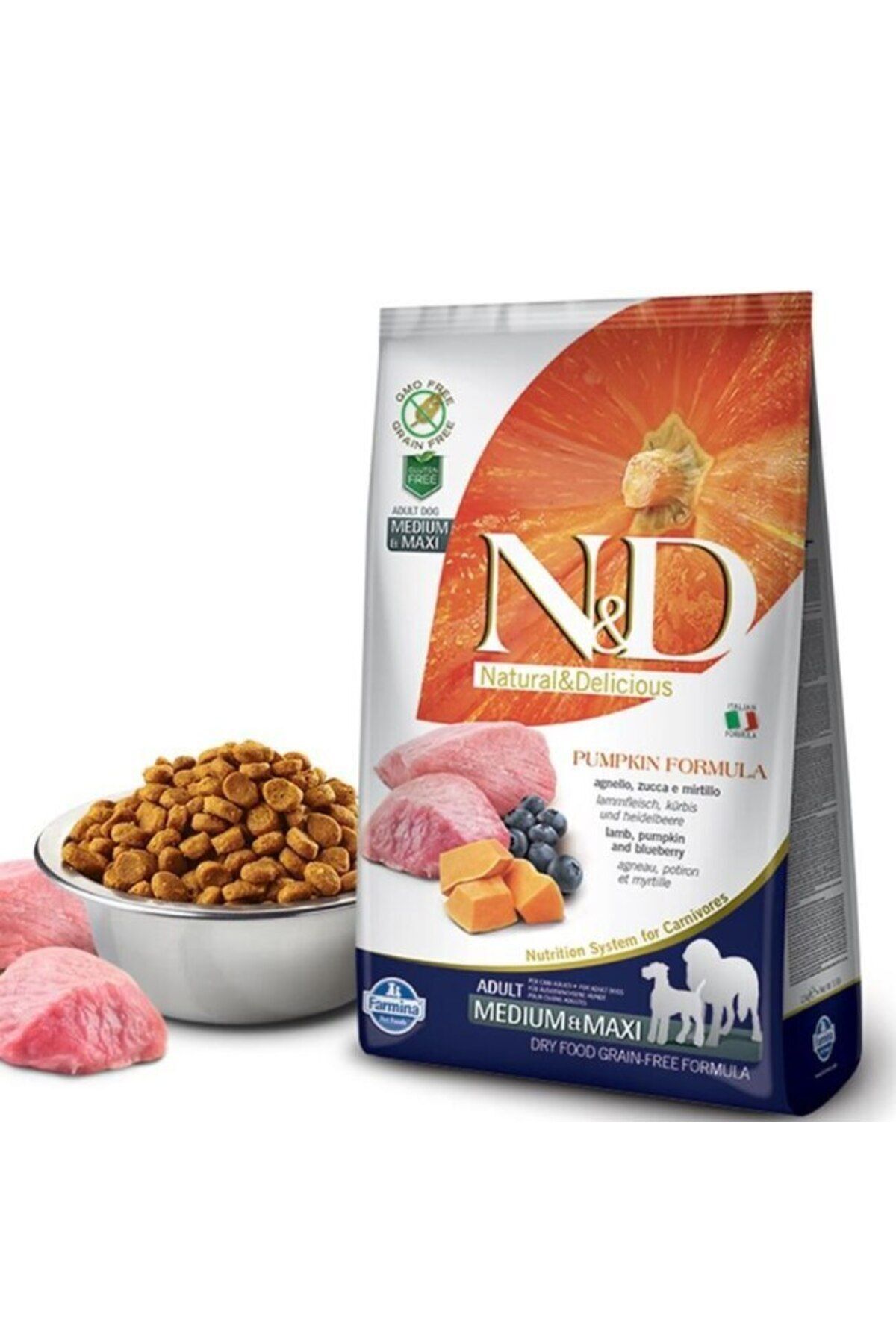 N&D Pumpkin Tahılsız Kuzulu Ve Yaban Mersinli Orta Ve Büyük Irk Yetişkin Köpek Kuru Maması 12 Kg