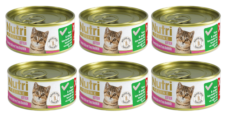 6 Adet Nutri Feline Yavru Kediler İçin Tavuk Etli ve Ton Balıklı Konserve 85 gr