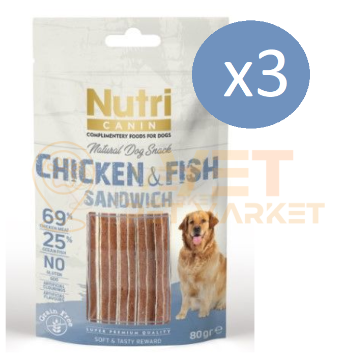 3 Adet Nutri Canin Tavuklu & Okyanus Balıklı Sandviç 80 gr (240 gr)
