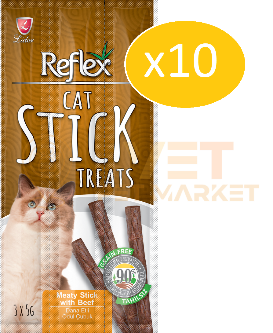 10 Adet Reflex Dana Etli Yetişkin Kediler için Ödül Çubuk