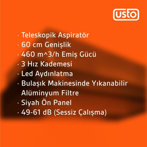 Usto 4961 Siyah 60 Cm Sürgülü Aspiratör