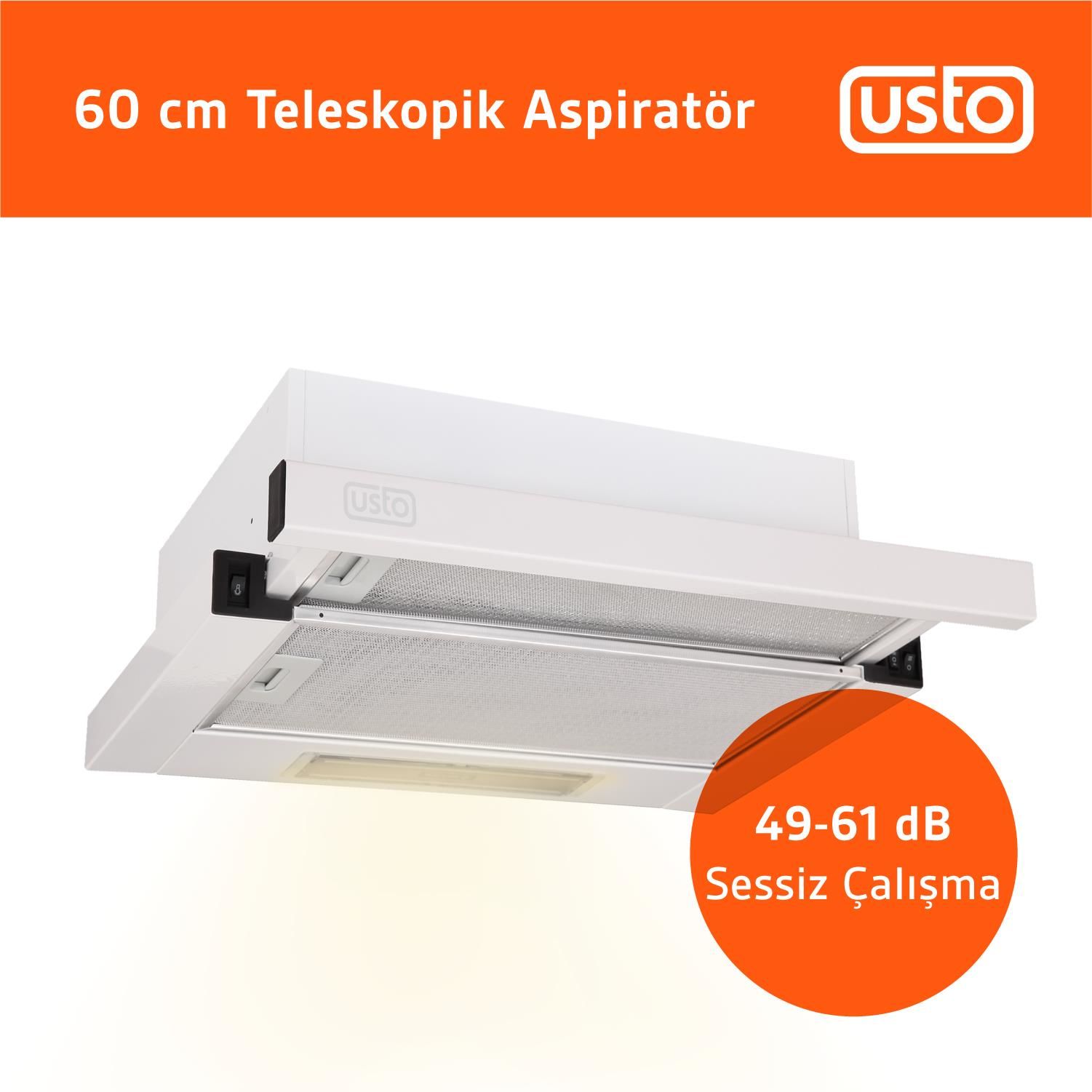 Usto 4960 Beyaz 60 Cm Sürgülü Aspiratör