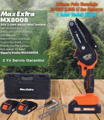 Max-Extra MX8008 20 V 2.0 Ah Şarjlı Çift Akülü Mini Dal Budama Testeresi