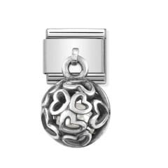 331810/01 Hearts Charm with White Crystal Pearl in Silver