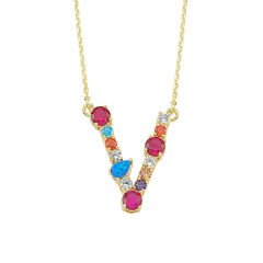 Opal Initial V Harfi Kolye 925