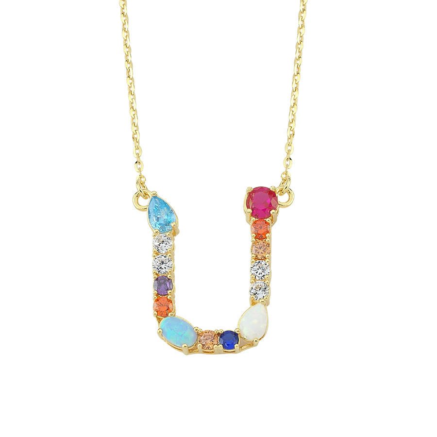 Opal Initial U Harfi Kolye 925