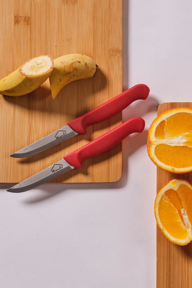 Steel | 5 Parça Çelik Meyve Bıçağı Seti | Kırmızı Saplı Bıçak Seti