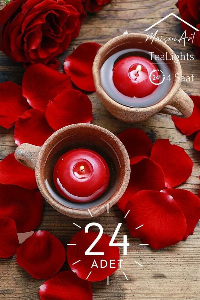 Float | Kırmızı 24 Adet Yüzen Mum | 4 Saat Yanan Tea Light Mum | Kokusuz Terapi Mumu