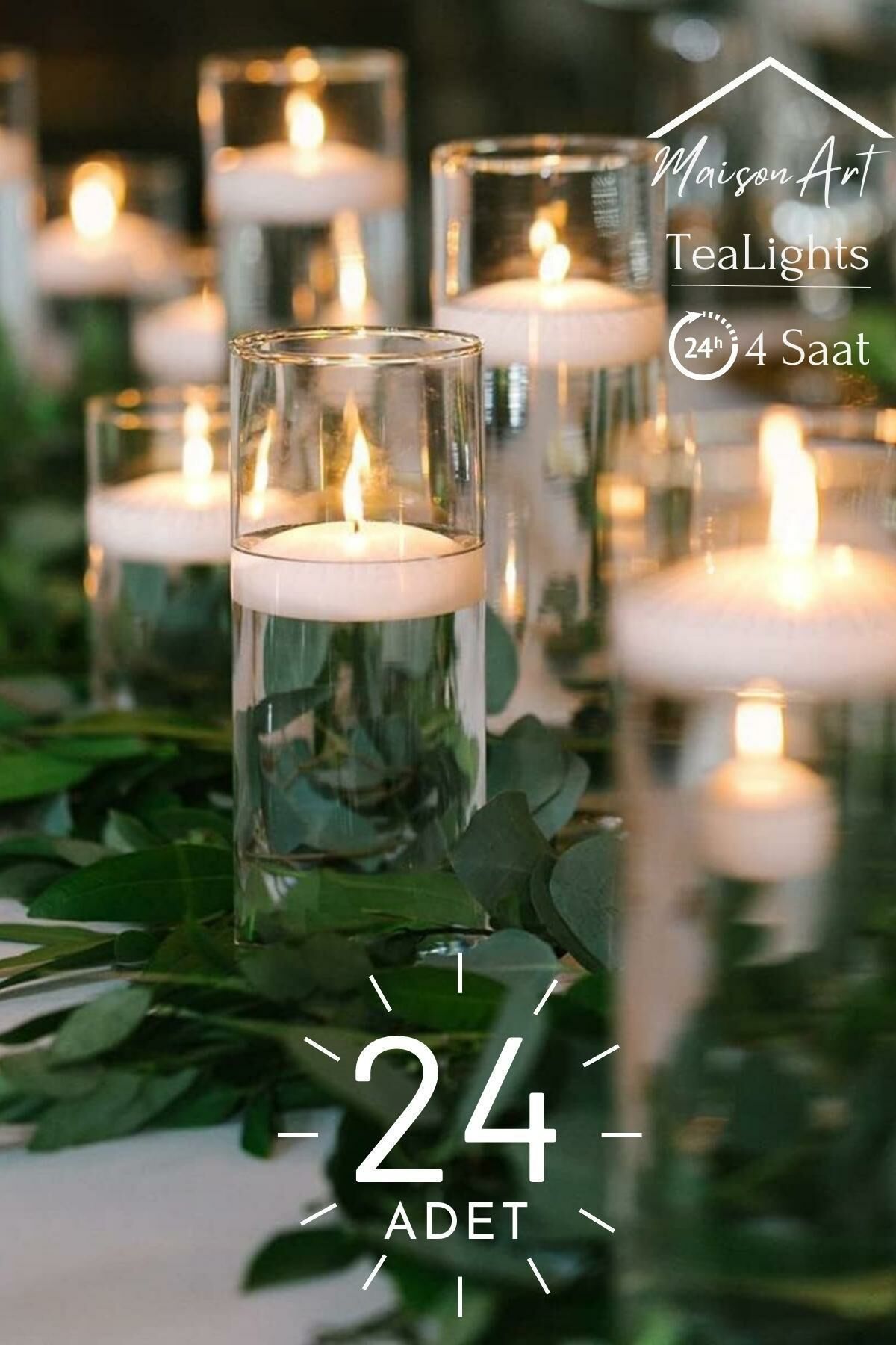 Float | Beyaz 24 Adet Yüzen Mum | 4 Saat Yanan Tea Light Mum | Kokusuz Terapi Mumu