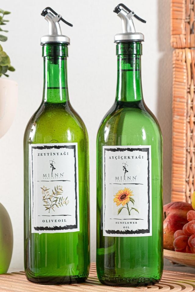 Amber | Ahşap Standlı 2'li 350 ml Zeytinyağı Sıvıyağ Şişesi Yağlık Yağdanlık