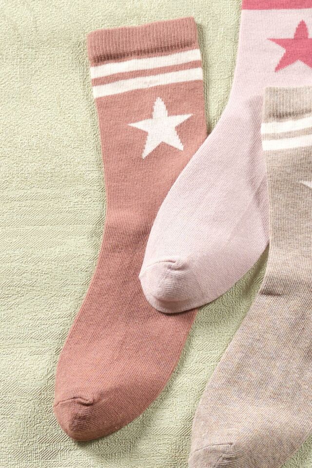 4 Çift Kadın Uzun Çorap | Yıldız Desen Extra Soft Unisex Pamuklu Çorap