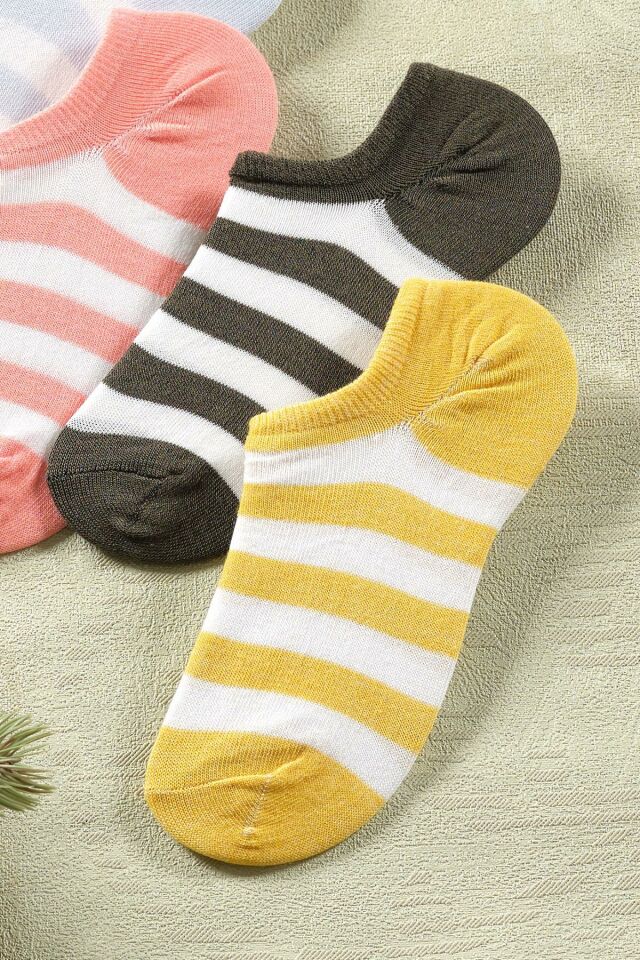 4 Çift Kadın Çizgili Kısa Çorap | Extra Soft Unisex Pamuklu Patik Çorap