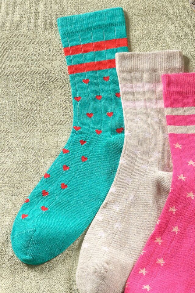 3 Çift Kadın Uzun Çorap | Yıldız Desen Extra Soft Unisex Pamuklu Soket Çorap