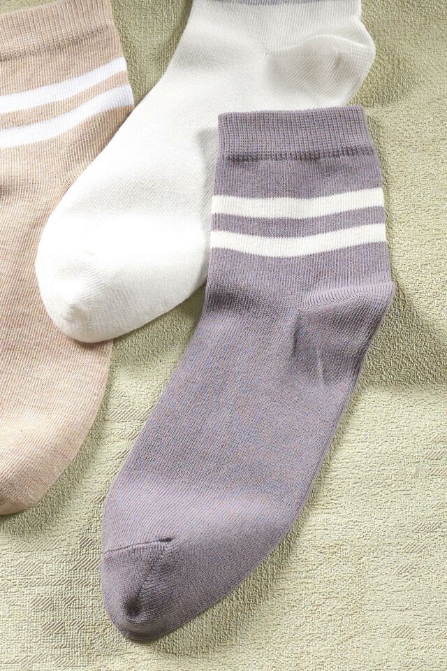 3 Çift Unisex Çizgili Uzun Çorap | Extra Soft Unisex Pamuklu Soket Çorap
