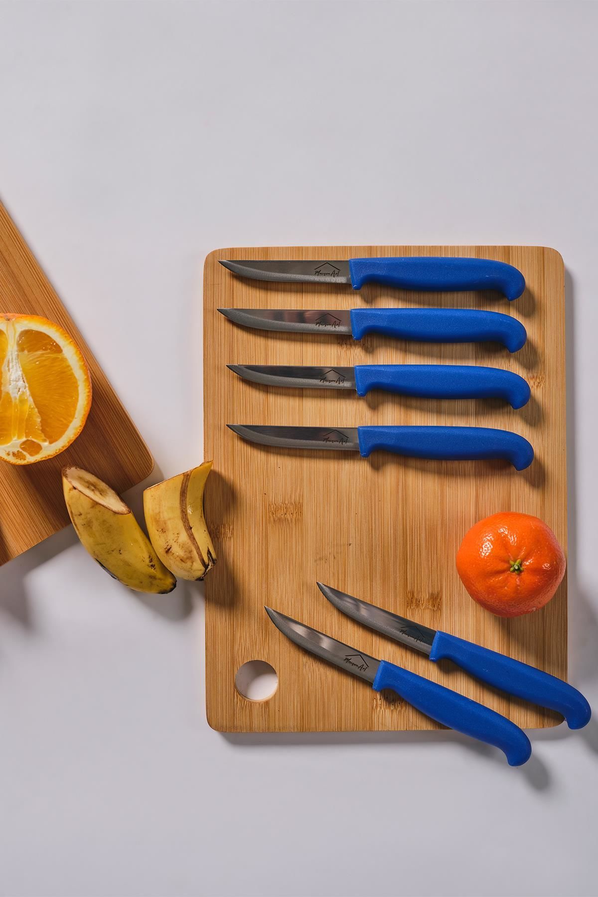Steel | 5 Parça Çelik Meyve Bıçağı Seti | Mavi Saplı Bıçak Seti