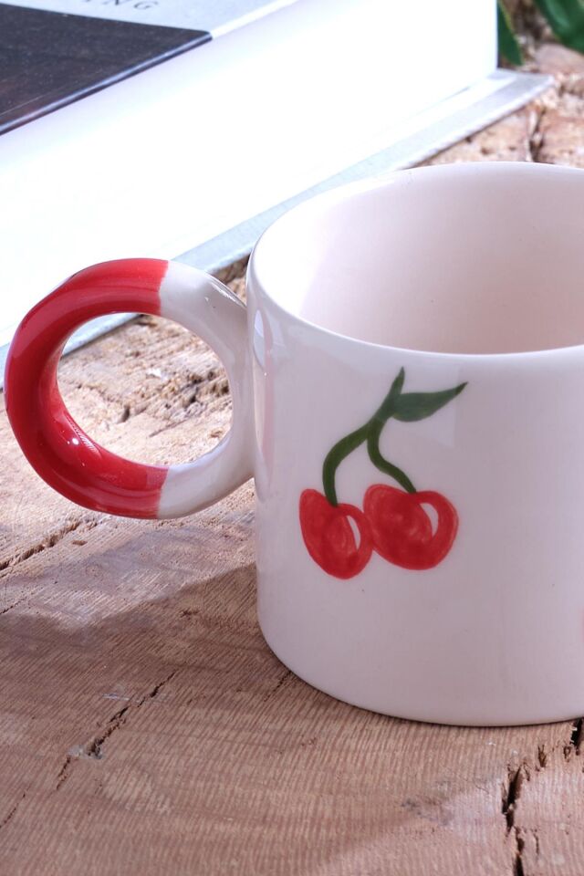Strawberry | El Yapımı Seramik Kupa Fincan Bardak Mug Seramik Double Türk Kahve Fincanı