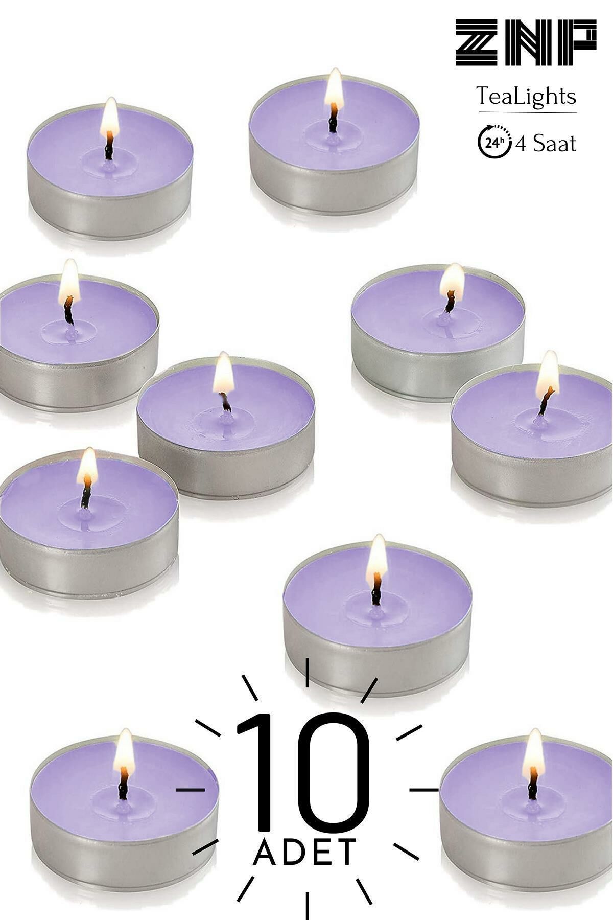 10 Adet | Lavanta Kokulu Tealight Mum | 4 Saat Yanar | Dekoratif Mumluk Mumu