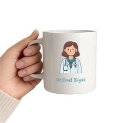 Bayan Doktor Karikatür Tasarımlı Kişiye Özel Kupa