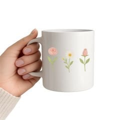 Minimal Çiçek Figürlü Kupa Bardak