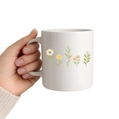 Zarif Çiçek Desenli Kupa Bardak