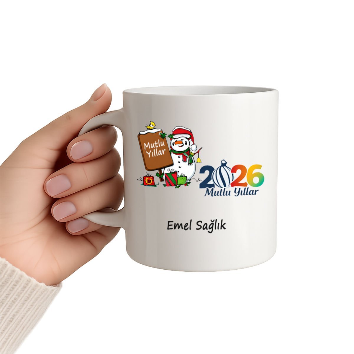 2026 Mutlu Yıllar Kardan Adamlı İsimli Kupa Bardak