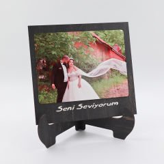 Seni Seviyorum  Ahşap Stantlı Metal Plaka Fotoğraf Baskı