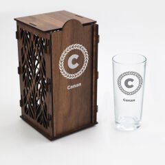 C Harfi Tasarım Ahşap Kutulu Rakı Kadehi
