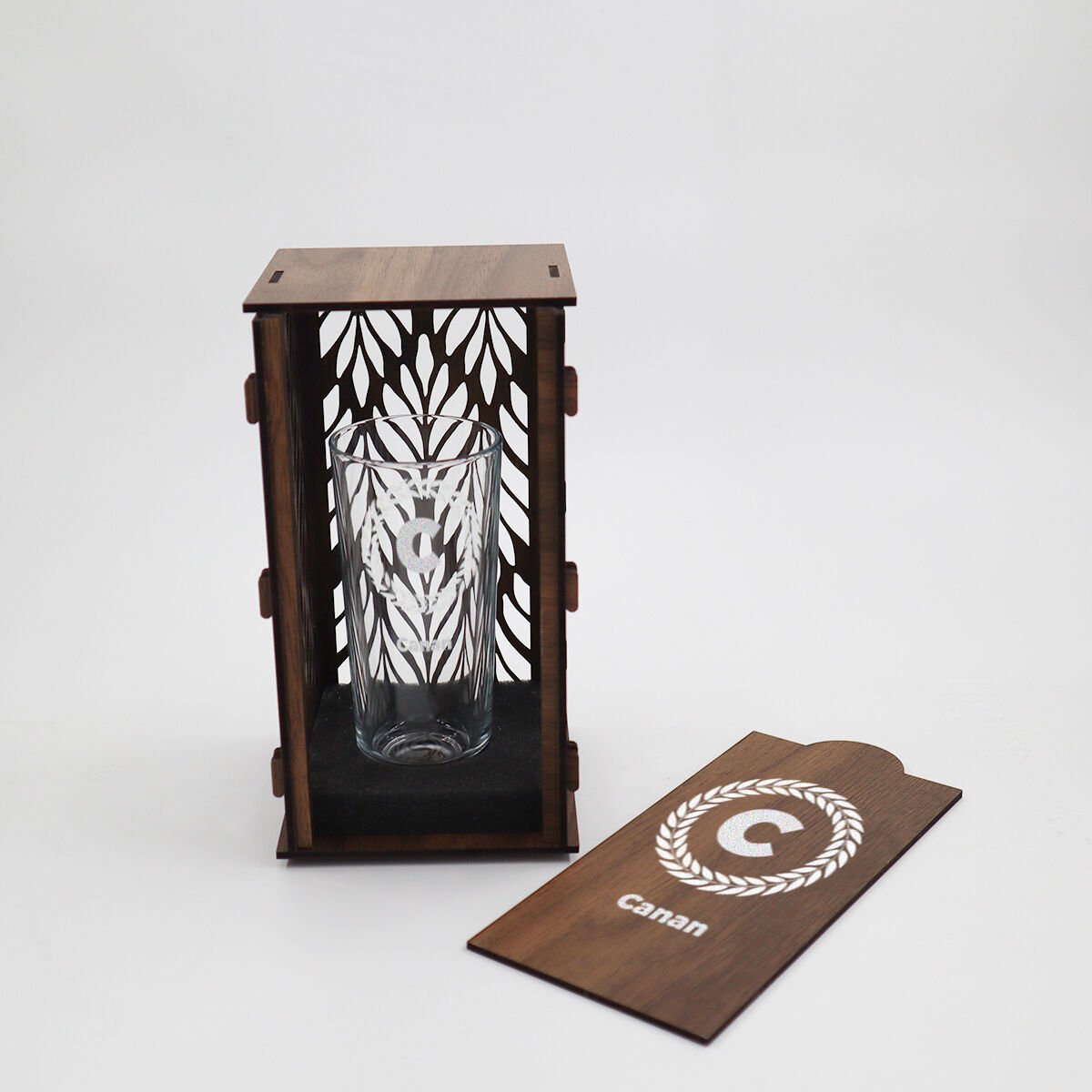 C Harfi Tasarım Ahşap Kutulu Rakı Kadehi