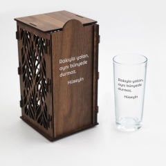Metin Yazılı Ahşap Kutulu Kişiye Özel Rakı Kadehi