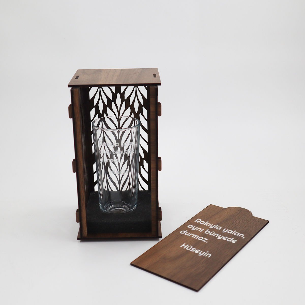 Metin Yazılı Ahşap Kutulu Kişiye Özel Rakı Kadehi