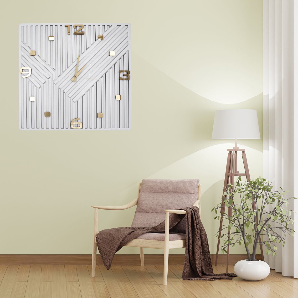 Kare Görünümlü Dekoratif Ahşap Duvar Saati