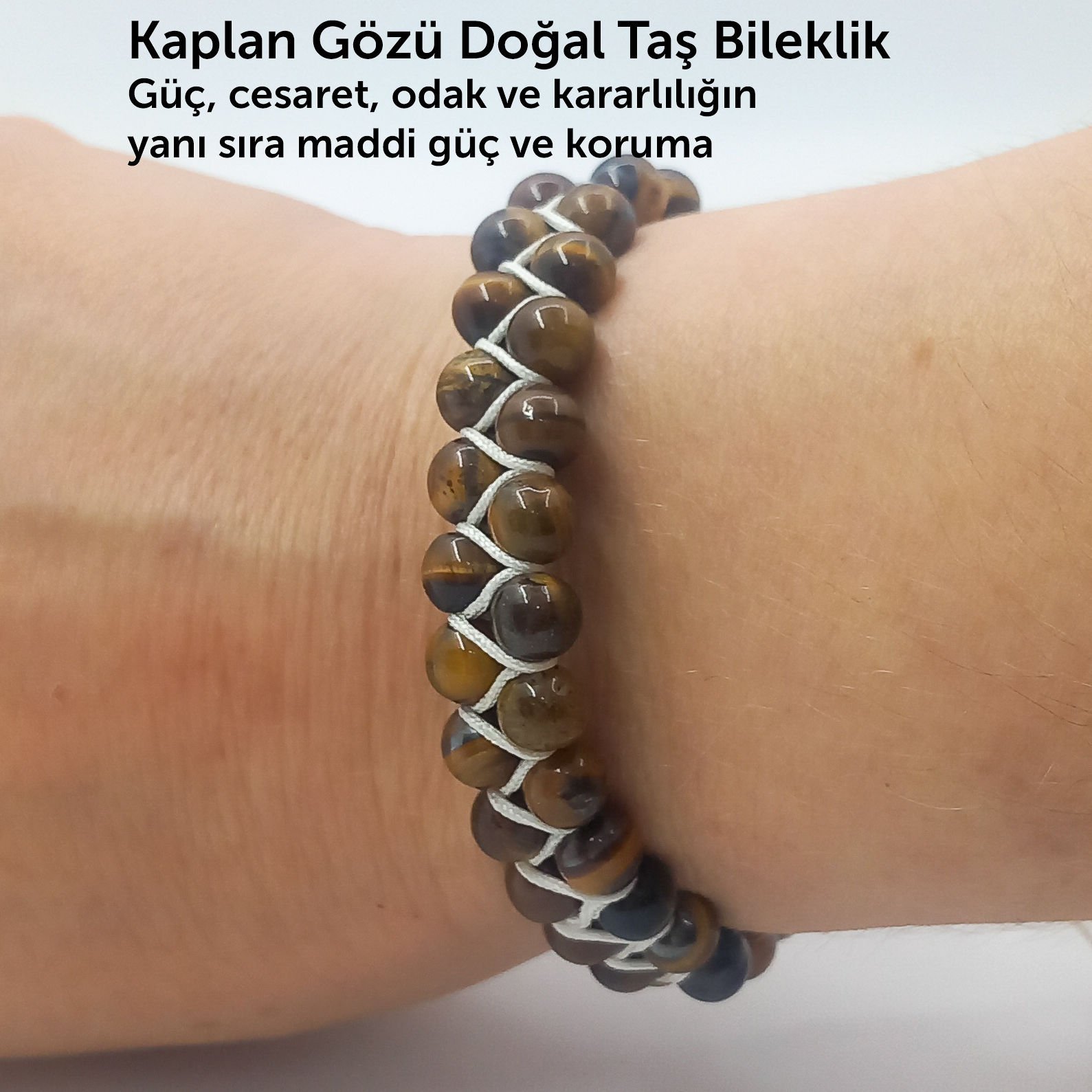 Çift Örgülü Kaplan Gözü  Doğal Taş Örgü Bileklik