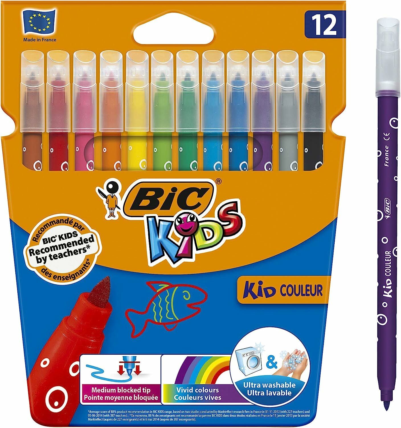 Bic Kids Kid Couleur Ultra Yıkanabilir Keçeli Boya Kalemi 12 Renk