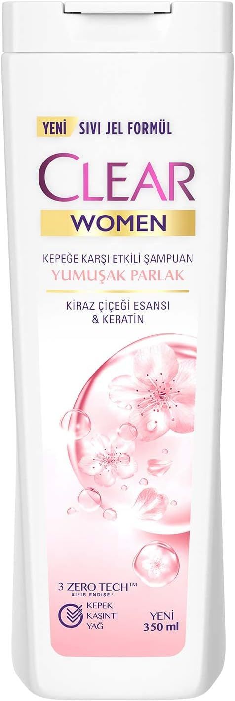 Clear Women Yumuşak ve Parlak Kiraz Çiçeği Esansı ve Keratin Kepeğe Karşı Etkili Şampuan 350 ml