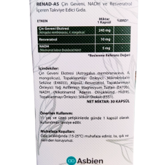 Renad-As , Astragalus (Çin Geveni ) , Nadh ,resveratrol Içeren 30 Kapsül Renadas
