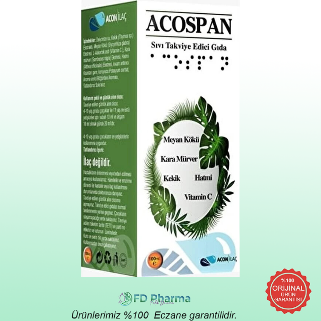 Acospan Meyan Kökü, Kara Mürver, Kekik, Hatmi ve Vitamin C İçeren Şurup 100ml