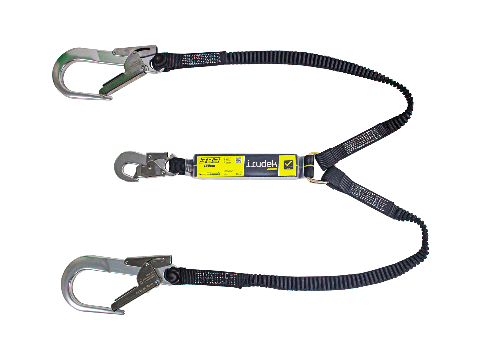 Irudek ABE-FLEX 383 180 Elastik Webbing Şok Emicili Çift Kollu Lanyard -Alu.60mm