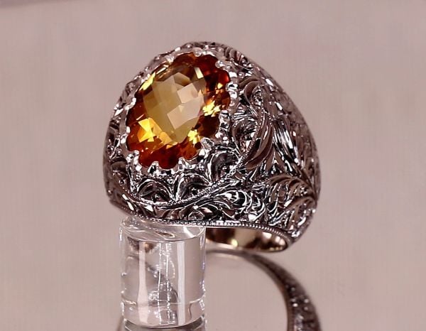 Citrine taşlı Erkek yüzük Sitrin