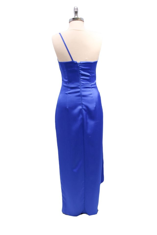 Hot Contact Sax Mavisi Tek Askılı Tek Omuz Drapeli Açık Elbise