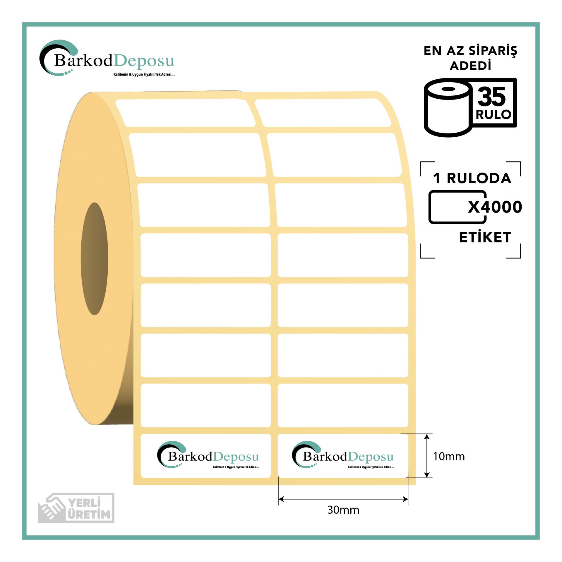 30x10 2Lİ Ayrık Kuşe Barkod Etiketi 4000 Sarım (RİBON İLE BASKI)