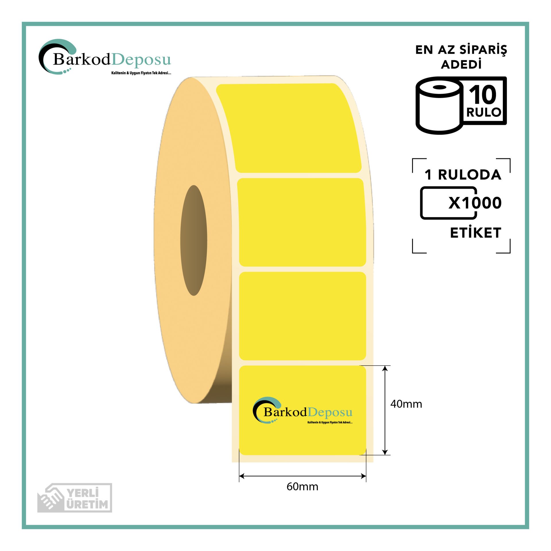 60X40 Kuşe Barkod Etiketi (SARI ECZANE ETİKETİ) 1000 Sarım (RİBON İLE BASKI)