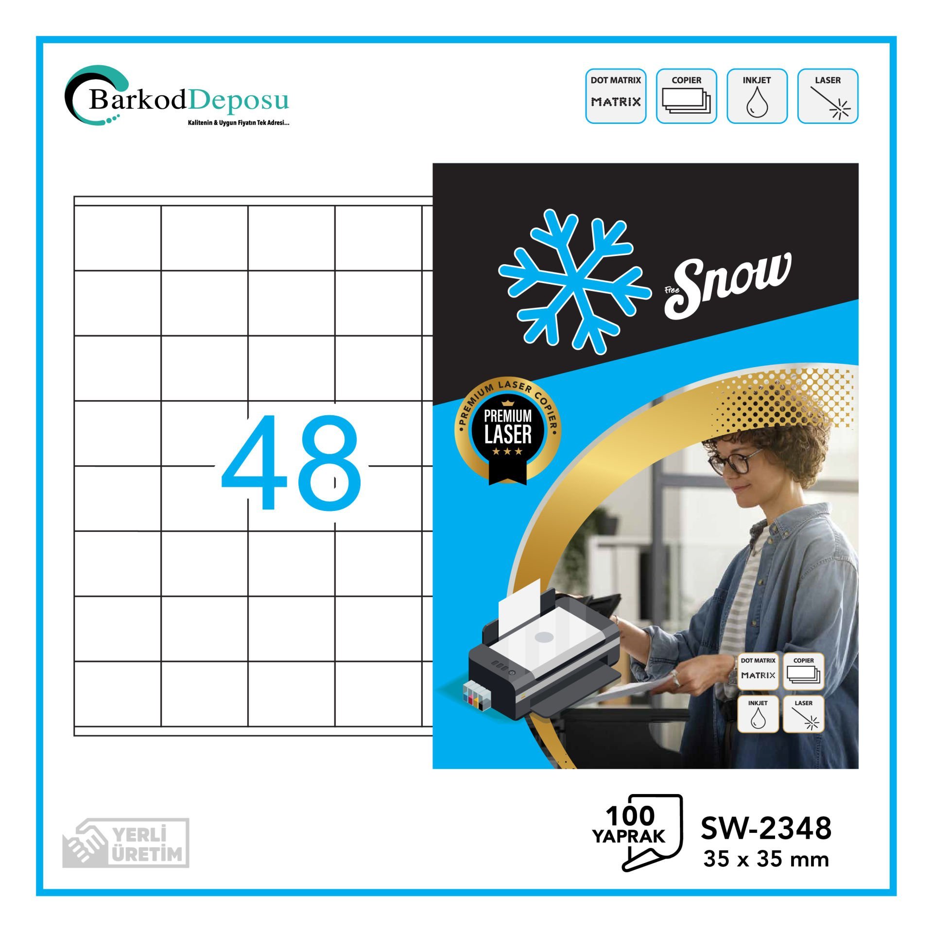 SW-2348 SNOW A4 Renkli Lazer Etiket 35×35 mm