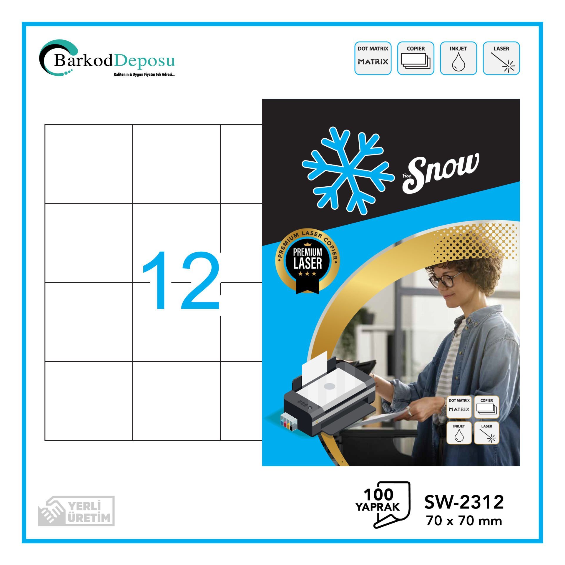 SW-2312 SNOW A4 Lazer Etiket 70×70 mm