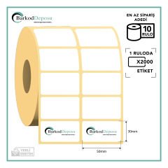 50X30 2'Li Ayrık Termal Barkod Etiketi 2000 Sarım