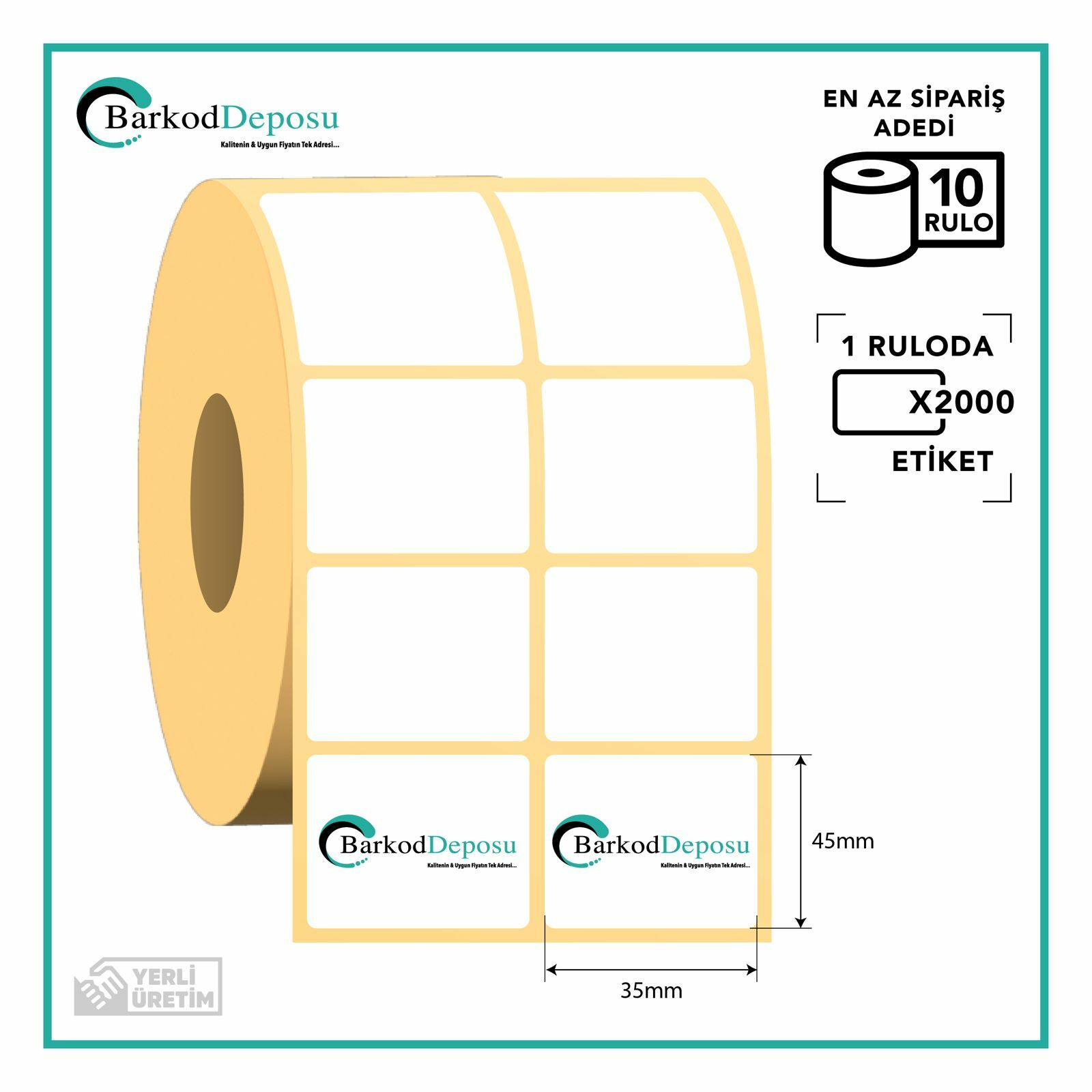 45x35 2'Li Ayrık Kuşe Barkod Etiketi 2000 Sarım (RİBON İLE BASKI)