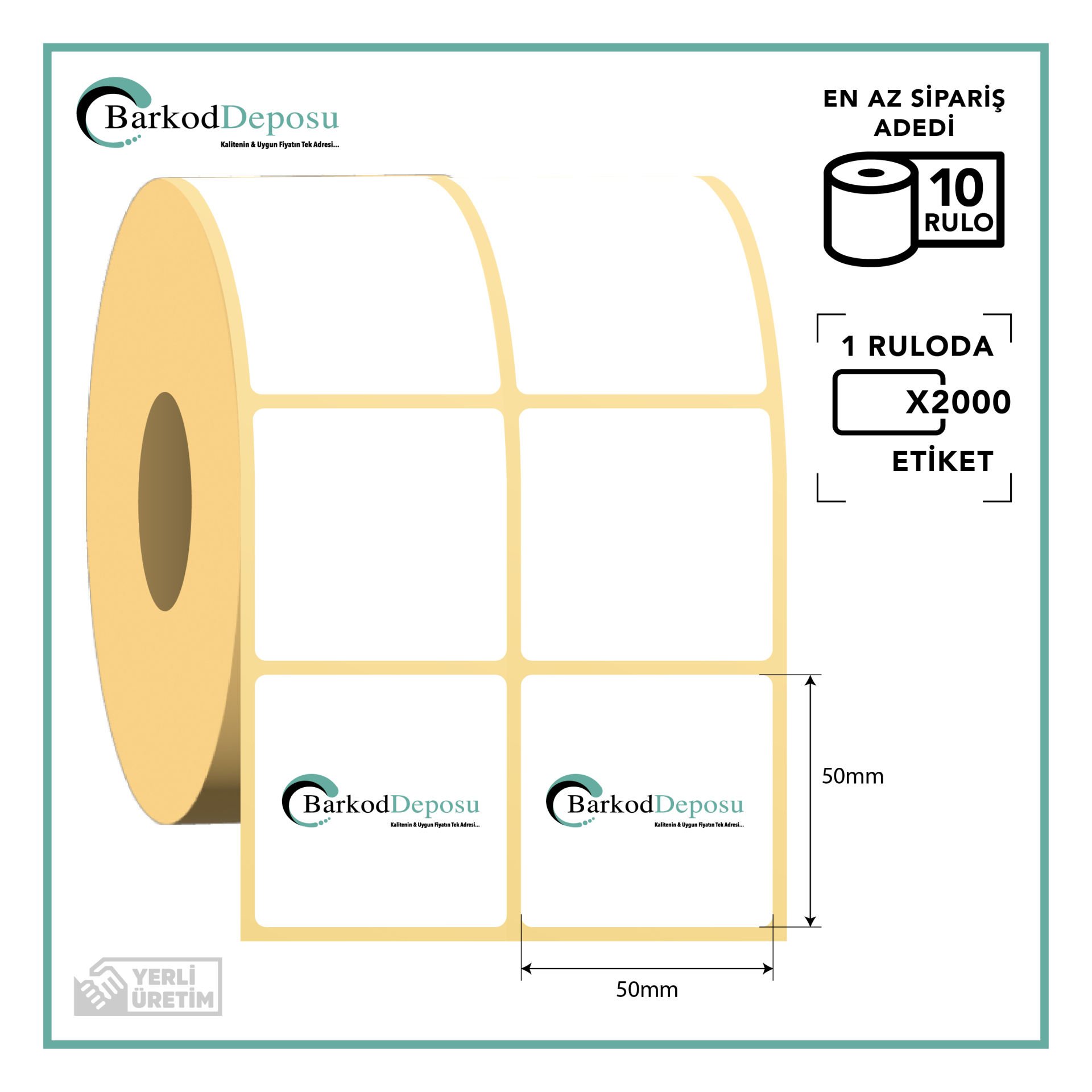 50x50 2'Li Ayrık Termal Barkod Etiketi 2000 Sarım