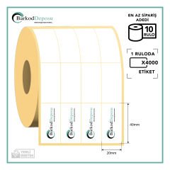 20x40 4'Lü Bitişik Termal Barkod Etiketi 4000 Sarım