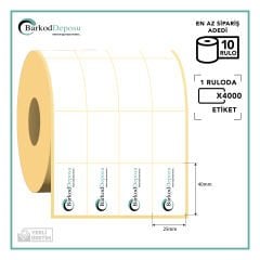 25x40 4'Lü Bitişik Termal Barkod Etiketi 4000 Sarım