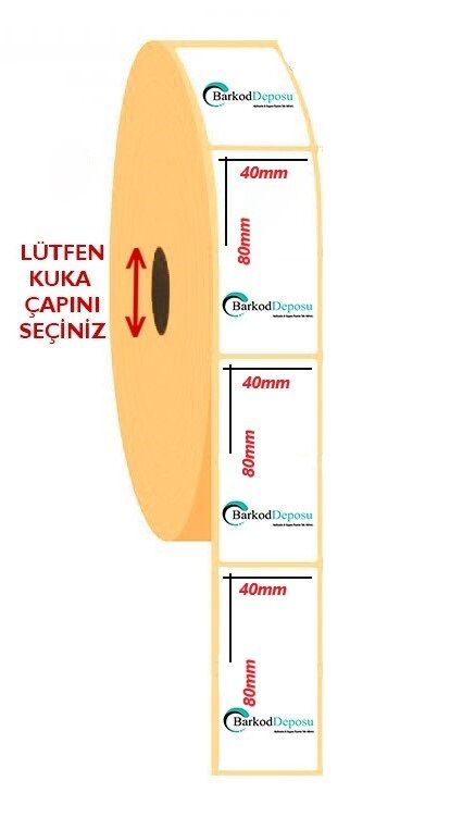 40x80 Kuşe Barkod Etiketi 500 Sarım (RİBON İLE BASKI)