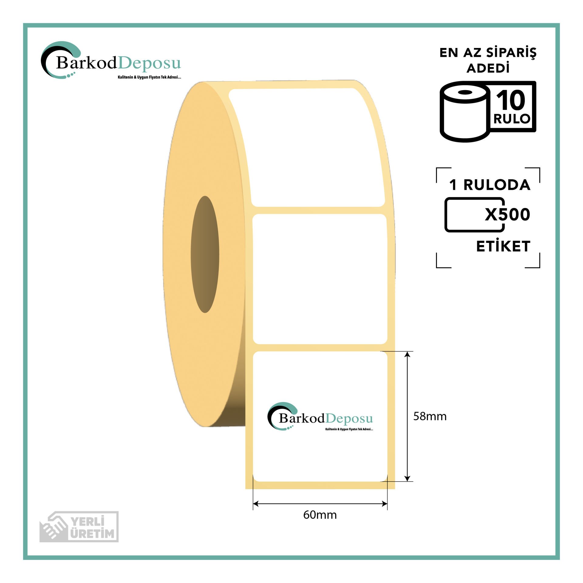 60x58 Termal Barkod Etiketi 500 Sarım